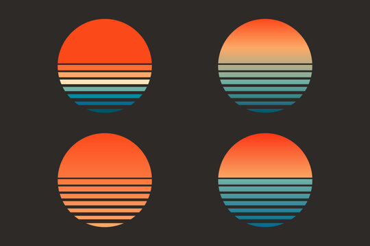 Set of Retro Sunset Color Circle Vector. Circular gradient background. T shirt design element. Vector illustration flat elements.
