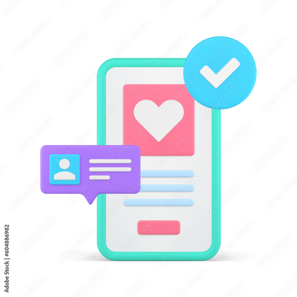 Poster date application user authorization success login profile verification 3d icon realistic vector