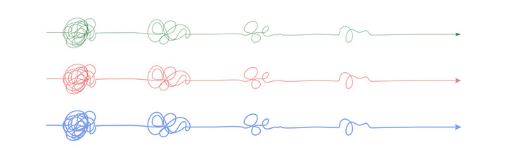 Koncepcja rozwiązywania problemów. Zapętlona w kółko strzałka przedstawiająca proces iteracyjny, w którym problem jest stopniowo rozwiązywany. Kreatywne projektowanie. Linia w trzech kolorach.