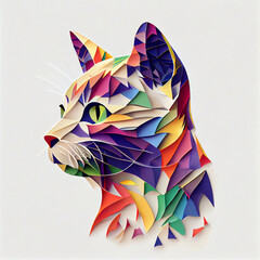 Generative AI illustration cat papercut colorful in white background.