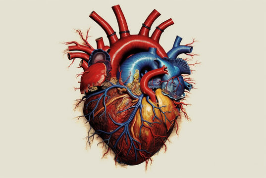 The heart is depicted in a surrealistic style. A human organ. Anatomy. Generative AI