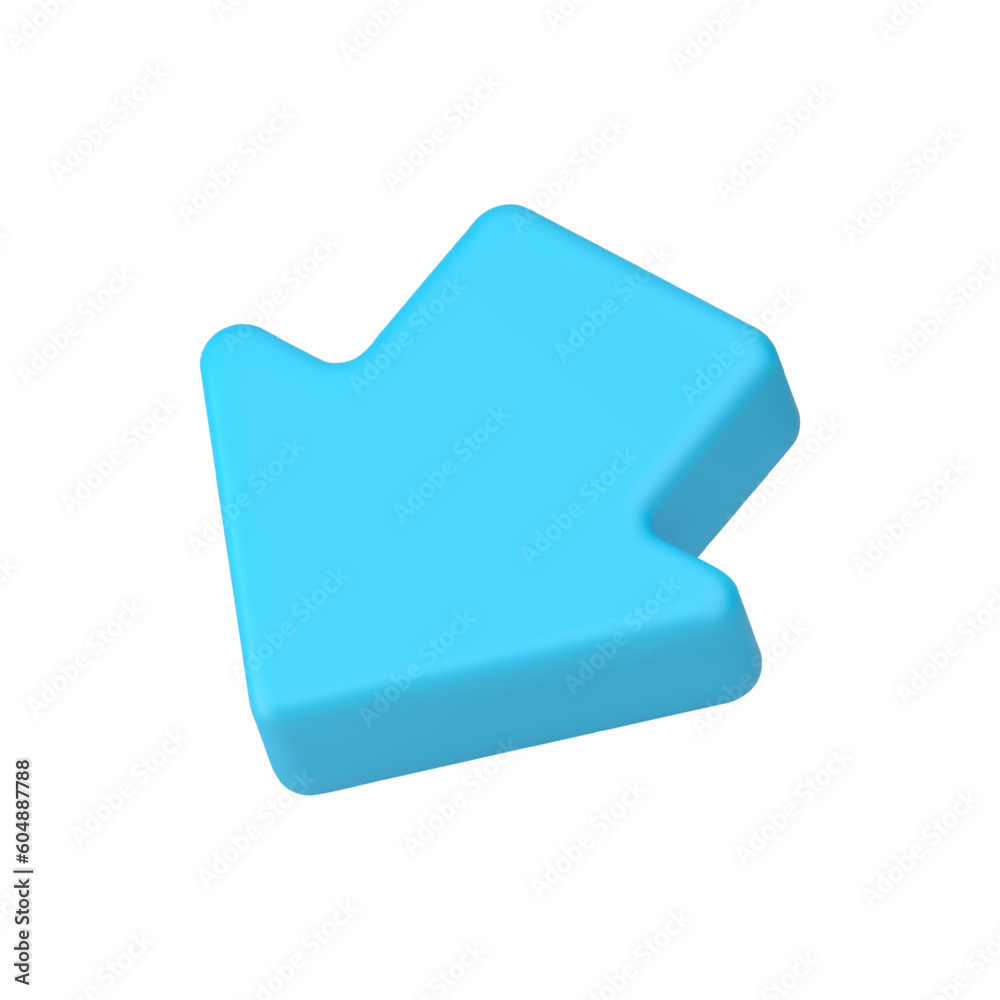 Poster blue arrow down left diagonal cursor navigation pointer isometric symbol 3d icon realistic vector