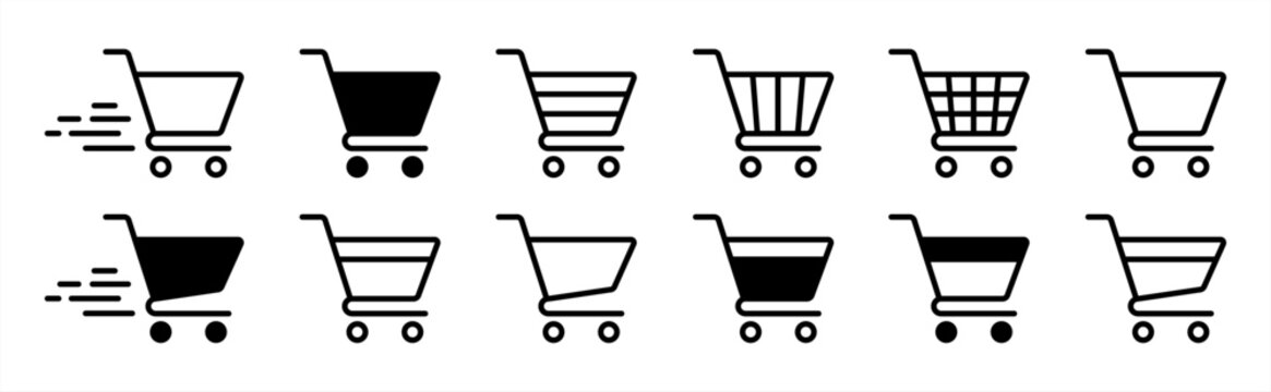 Shopping Cart Icon Set, Full And Empty Shopping Cart Symbol, Shop And Sale, Vector Illustration 10 Eps.