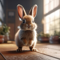 Obraz premium Cute rabbit bunny generative AI illustration. Lovely baby animals concept