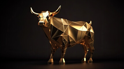 Gold Polygon 3D art style bull on black background