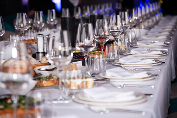 table setting at the event. clean glasses on the table