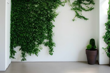 White walls with trees, White walls, green walls, ivy plants - generative ai
