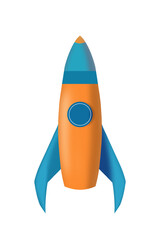 Fantastic space shuttle illustration in cartoon style. Orange rocket with blue trim. Spacecraft PNG element on transparent background.