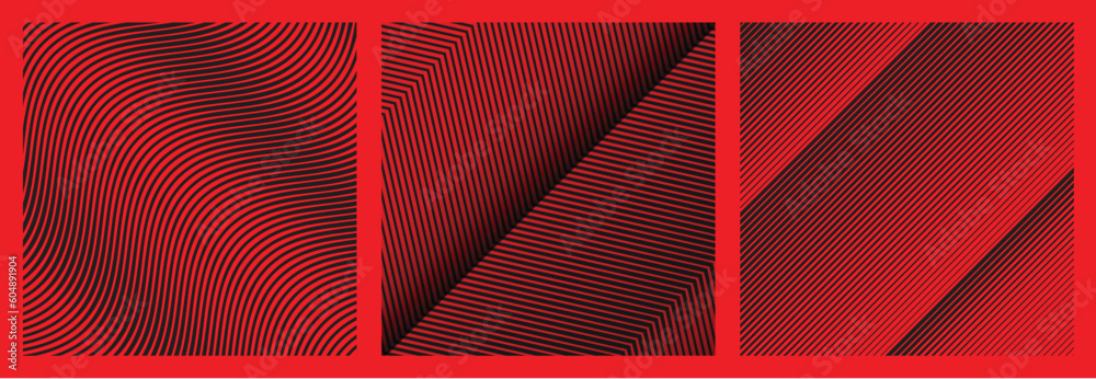 Wall mural set of wave and straight oblique smooth lines pattern in vector