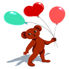 Fototapeta premium CARTOON BEAR WEARS BALLOONS. HAPPY HOLIDAY.VECTOR ILLUSTRATION ON A WHITE BACKGROUND. 