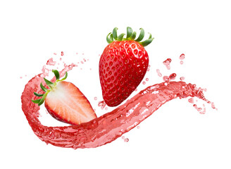 Fresh strawberry splashing with juice