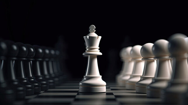 Leadership concept White pawn of chess standing out of the crowd