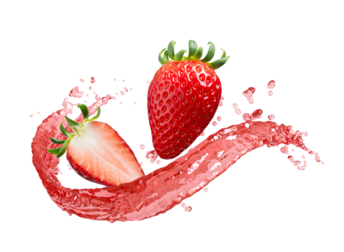 Fresh strawberry splashing with juice