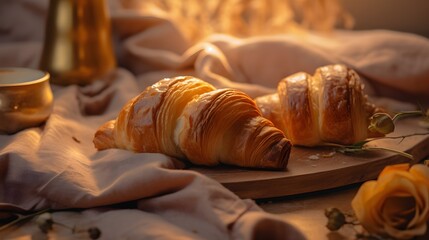 Fresh Croissant, Puff Pastry, Fresh and Delicate Cake, Delicious, generative AI