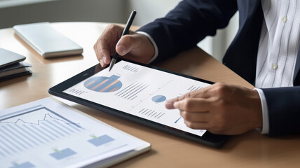 AI Artificial Intelligence, Data Science, Information technology concept. Businessman touching on AI machine learning on virtual screen with big data, computer code