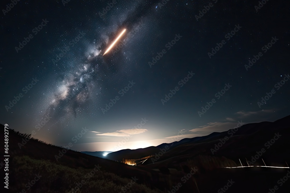 Wall mural rocket launch, with view of the earth and stars in the background, created with generative ai