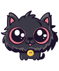 Big Eyes Black Persian Cat Cartoon
