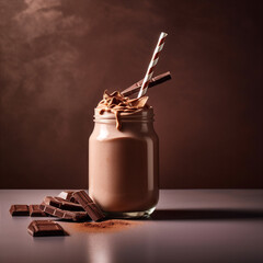 Chocolate milkshake cocktail, minimalistic food, dessert background. Generative AI.