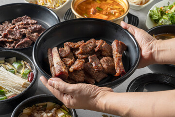 Pork ribs, makguksu, beef ribs, Korean beef sashimi,noodles, Buckwheat soba, mail, mail makguksu, buckwheat crepe, big dumpling,