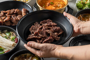 Pork ribs, makguksu, beef ribs, Korean beef sashimi,noodles, Buckwheat soba, mail, mail makguksu, buckwheat crepe, big dumpling,