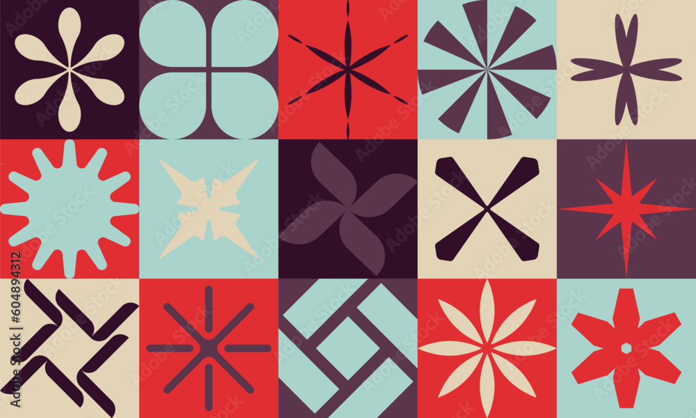 Fototapete abstract geometry modernism aesthetics, brutalism pattern inspired graphics with bizarre shapes and 