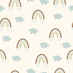 Seamless pattern with cute rainbows, digital paper, for surface design, kids clothing, print