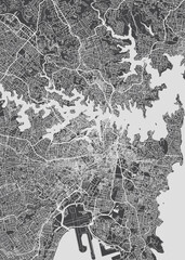 City map Sydney, monochrome detailed plan, vector illustration