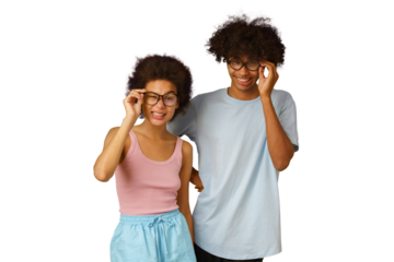 Funny couple has vision problem with the glasses