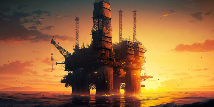 Ai generated illustration offshore oil Industry technology with oil Rig