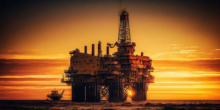 Ai generated illustration offshore oil Industry technology with oil Rig
