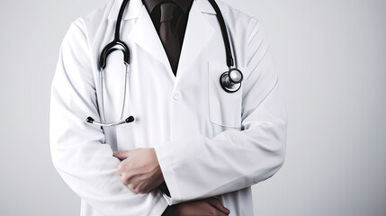 Unrecognizable doctor with a stethoscope isolated on white background