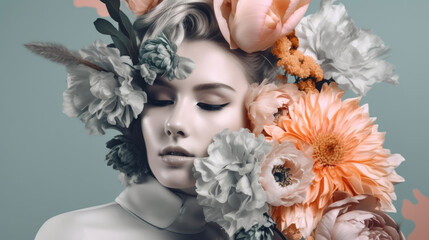 Unrecognizable Grey Female beauty portrait with flower