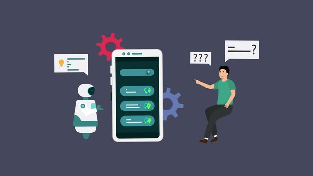 AI and business IOT concept - Man chatting with robot on mobile