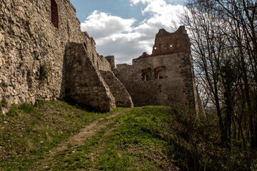 Fototapeta na wymiar Tenczyn Castle (castle ruins, fragments of walls) in the village of Rudno, near Krakow in Poland