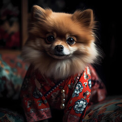 Adorable Fox Pomeranian in Japanese Kimono: A Delightful Fusion of Cuteness and Tradition | Generative Ai