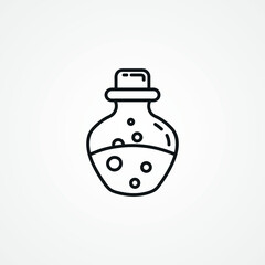 Laboratory glassware equipment line icon. laboratory flask with chemical liquid web linear icon.