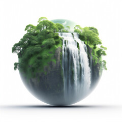 Earth day concept illustration with green globe. World environment day design element. AI generated