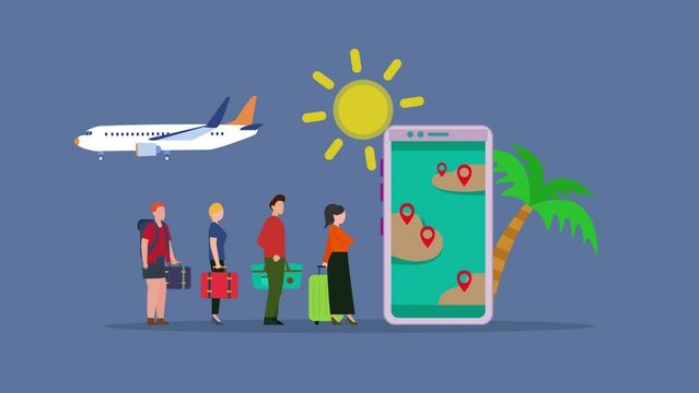 People queue online travel service, mobile travel booking