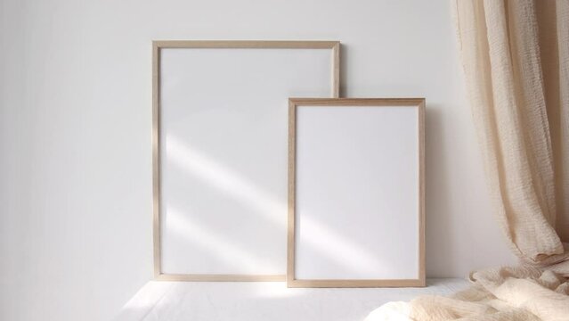 Video two wooden photo frames mockup 2x3 and 3x4 
