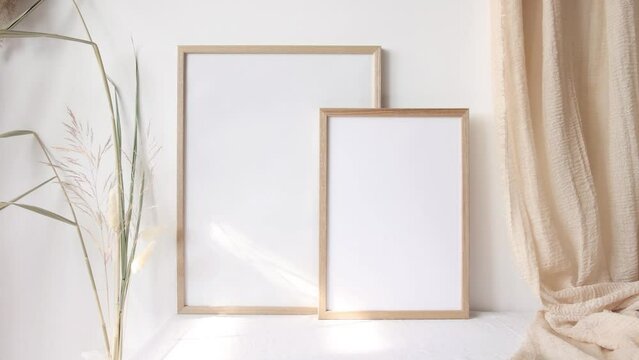 Video two wooden photo frames mockup 2x3 and 3x4 