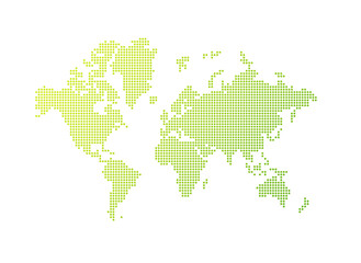 Fototapeta na wymiar Illustration of a green world map made of dots on a transparent background