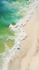 Beach and waves from top view, fictional landscape made with generative ai