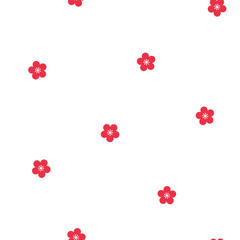 Seamless pattern with red Sakura flowers. Vector floral print with white background.