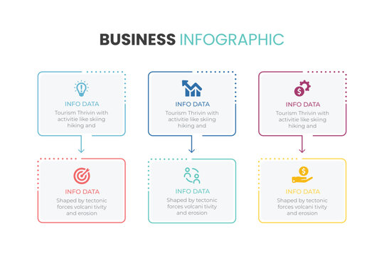 Business Infographic Thin Line Process With Square Template Design With Icons And 6 Options Or Steps. Vector Illustration.