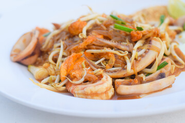 Thai stir-fried rice noodles with shrimp (Pad Thai)