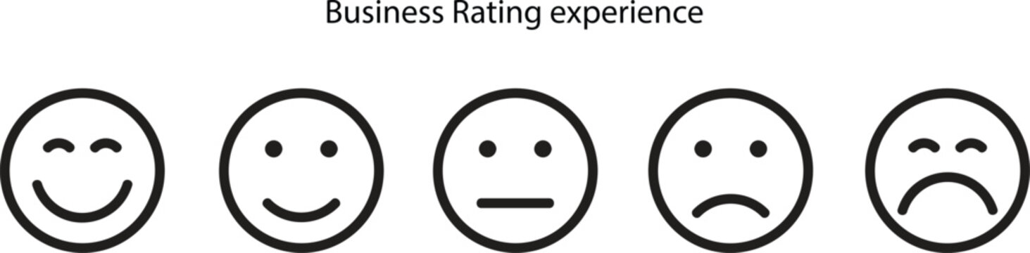 Doodle Emoji Face Sign Black Thin Line Icon Set Include of Happy, Angry, Sad, Cry and Confused. Vector illustration of Icons, business rating experience.