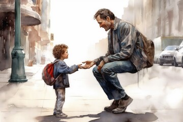 family walking in the city