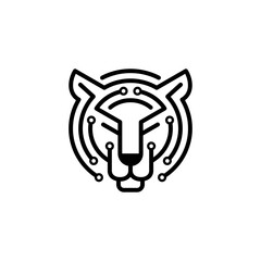 Digital Technology Tiger Head Logo Design Vector Template