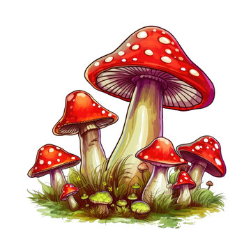  Mushroom Clip Art of Large Tall Black and Pink Lime Green Mushroom - Cartoon Illustration - Transparent Background AI generated
