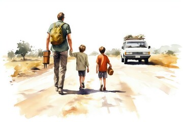 A father and child going on a road trip to explore new destinations on Father's Day. 